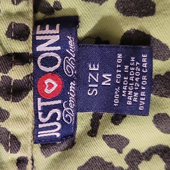 Just One Denim Blend Green & Black Cotton Snap Down Sleeveless Blouse, Size: M - Picture 5 of 6